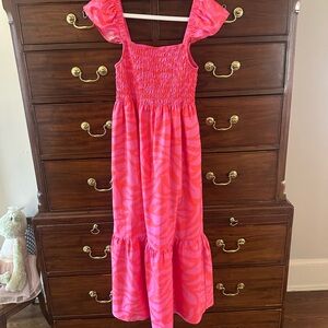 KARLIE - small - Smocked Dress: Pink & Orange